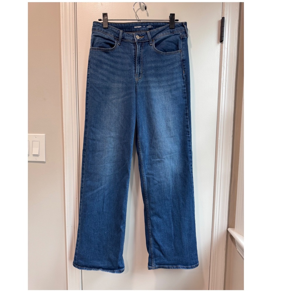 Old Navy Wow Wide Leg Jeans‎ Womens 12 High Rise Medium Wash Blue Denim Stretch